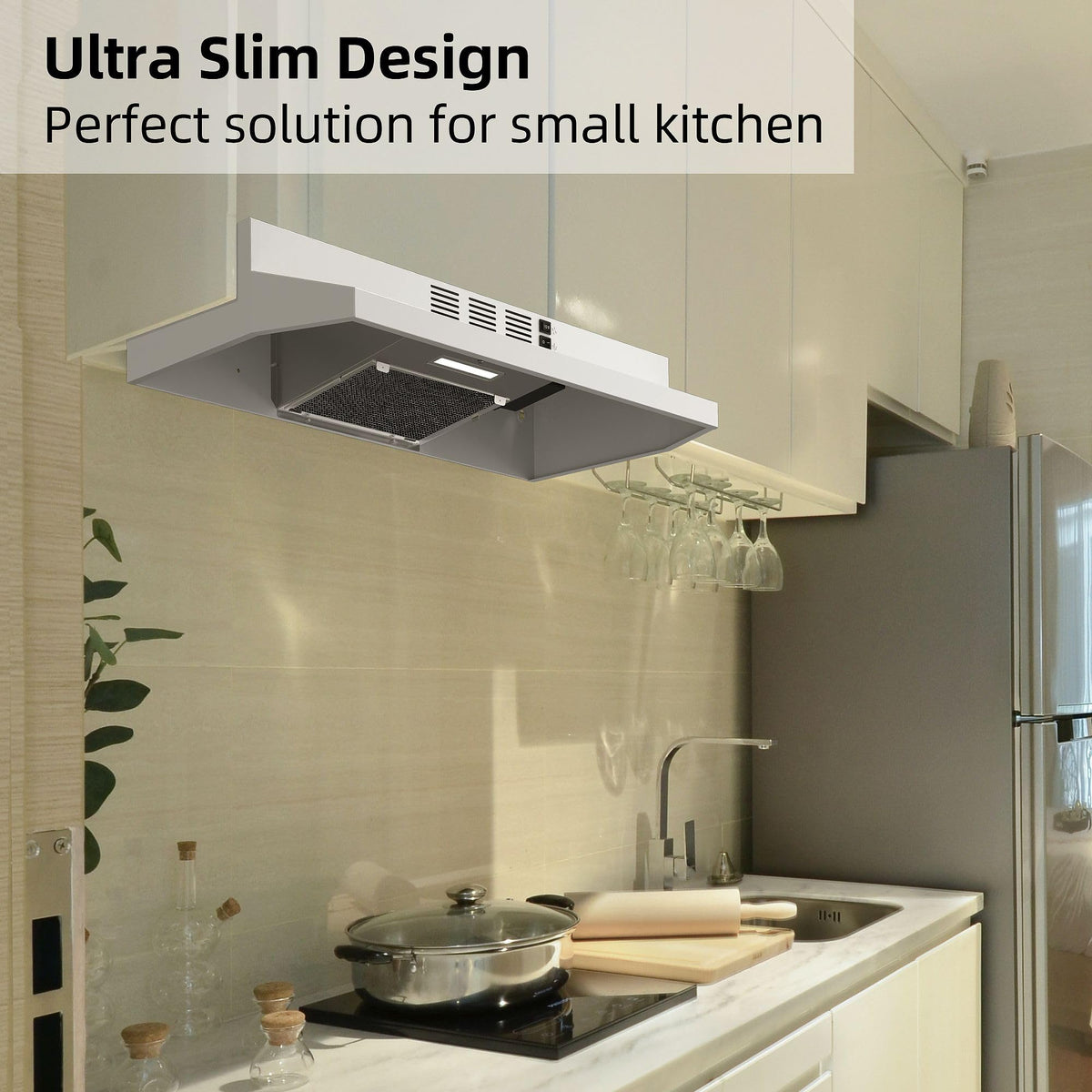 SNDOAS Black Range Hood 36 inch,Ductless Under Cabinet Range Hood Included Carbon Sponge Filter,Ducted Optional,Kitchen Hood 36 inch with 2 Vents,2 Speeds,Hard Wired Stove Vent Jansha Store