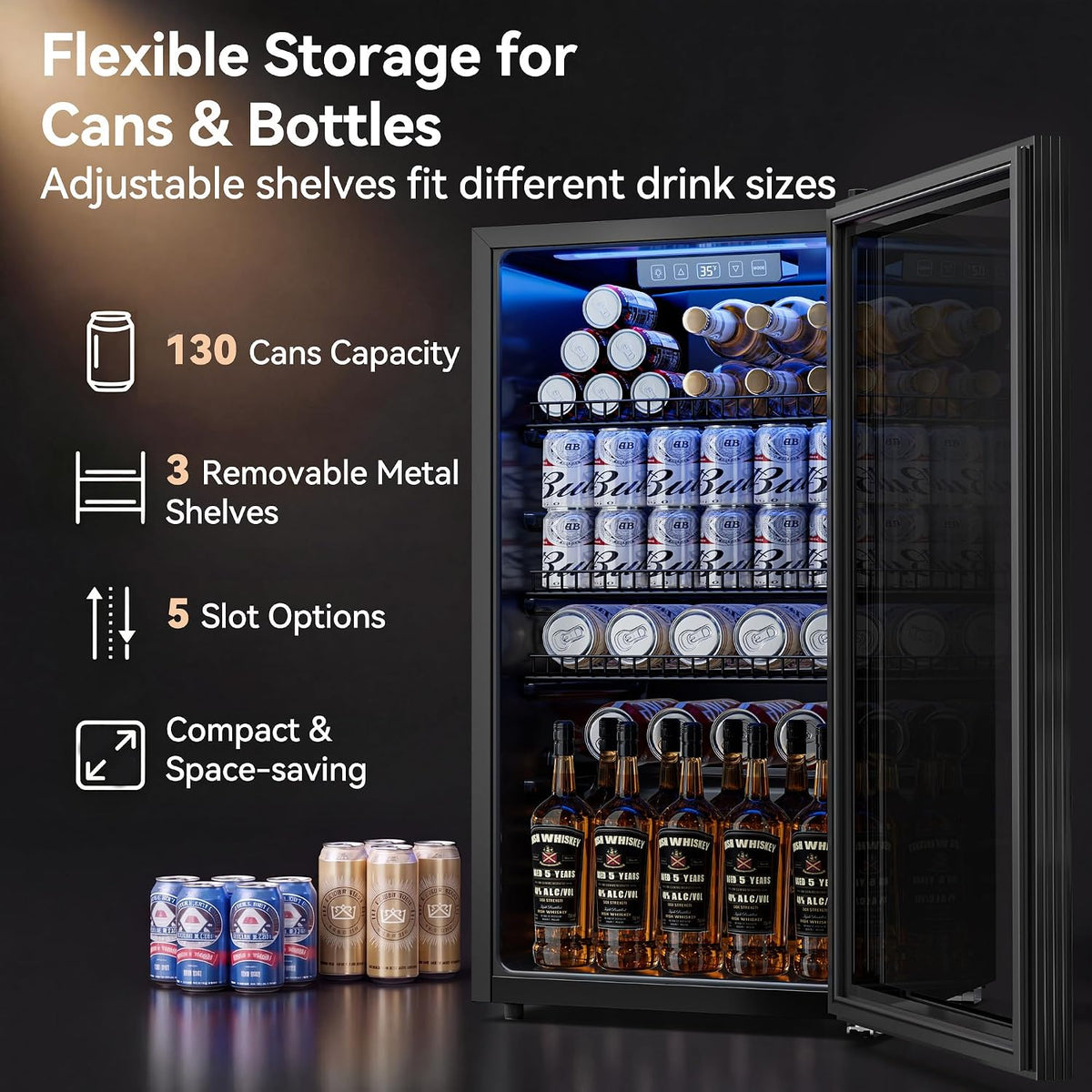 3.2 Cuft Beverage Fridge, 130 Can Mini Fridge With Glass Door, Black Jansha Store