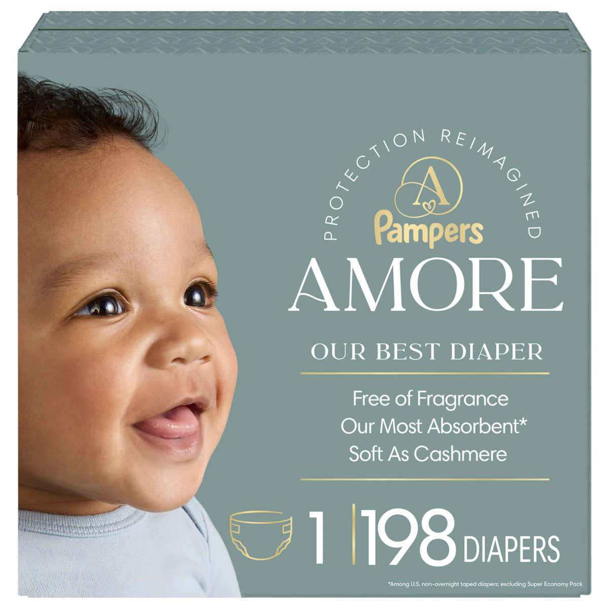 Pampers Amore, Size 0 (up to 10 lbs), 128 Count, Our Best Diaper – Hypoallergenic & Fragrance Free, Up to 100% Leakproof, Soft as Cashmere Jansha Store