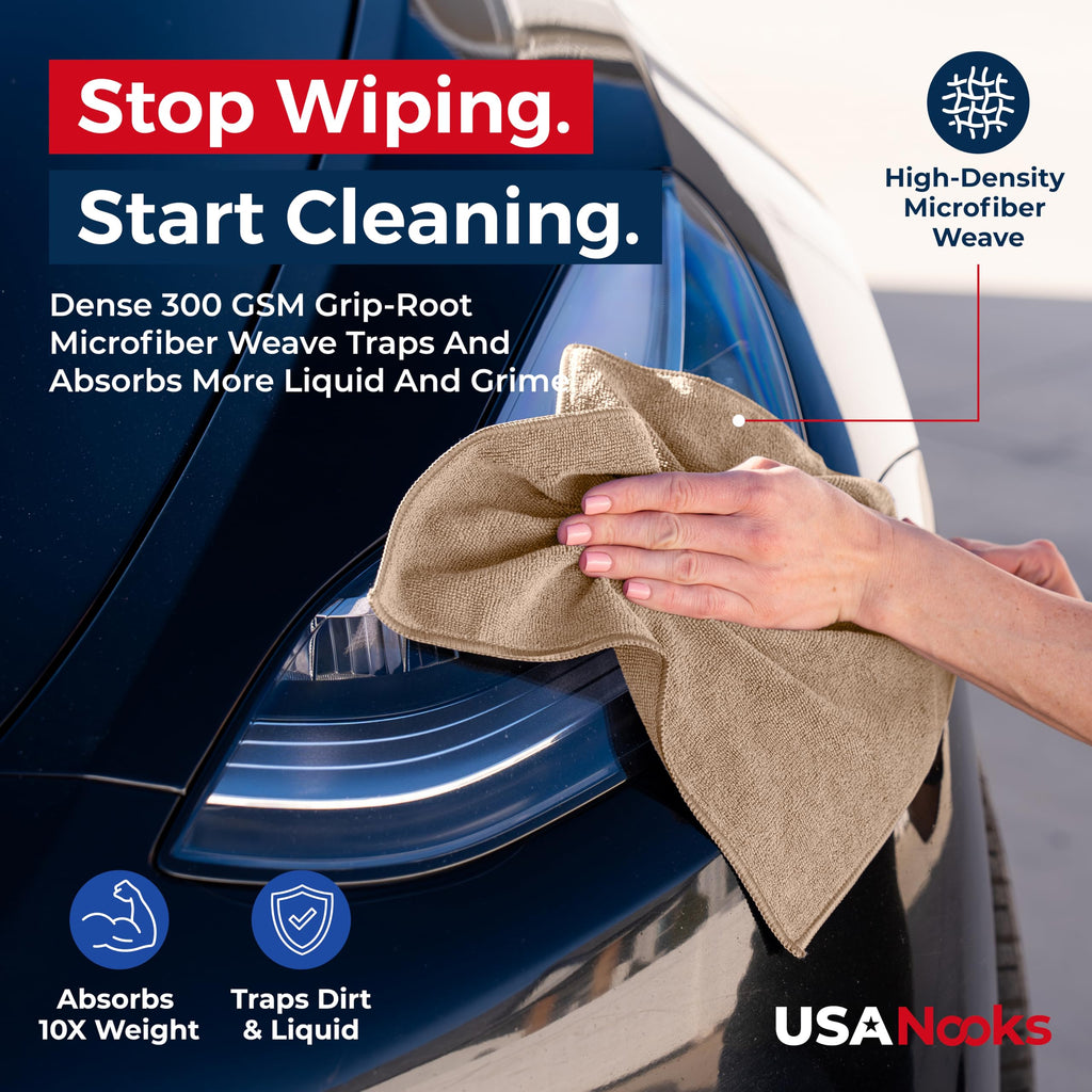 USANOOKS Microfiber Cleaning Cloth Grey - 12 Pcs (12.5"x12.5") - High Performance - 1200 Washes, Ultra Absorbent Microfiber Towel Weave Grime & Liquid for Streak-Free Mirror Shine - Car Washing Cloth Jansha Store