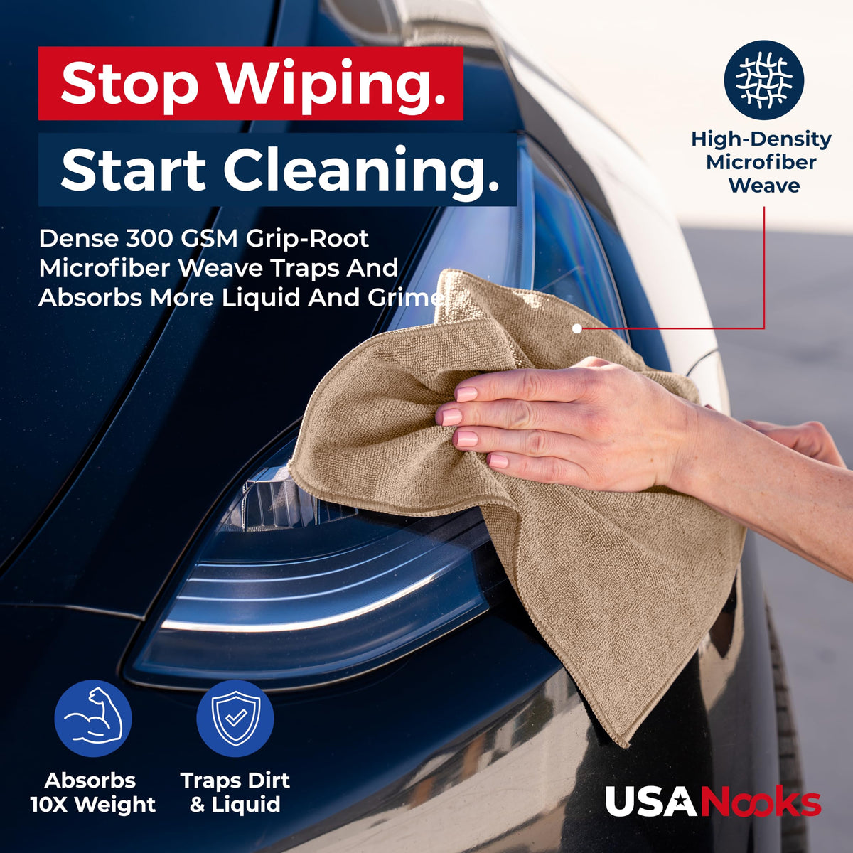 USANOOKS Microfiber Cleaning Cloth Grey - 12 Pcs (12.5"x12.5") - High Performance - 1200 Washes, Ultra Absorbent Microfiber Towel Weave Grime & Liquid for Streak-Free Mirror Shine - Car Washing Cloth Jansha Store