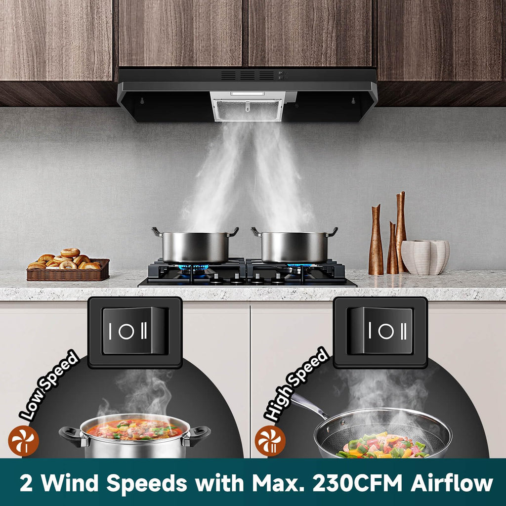 SNDOAS Range Hood 30 inch Under Cabinet, Ducted/Ductless Convertible Kitchen Hood, Stainless Steel Vent Hood with LED Light,Under Cabinet Hood with 2 Speed Exhaust Fan,Black Jansha Store