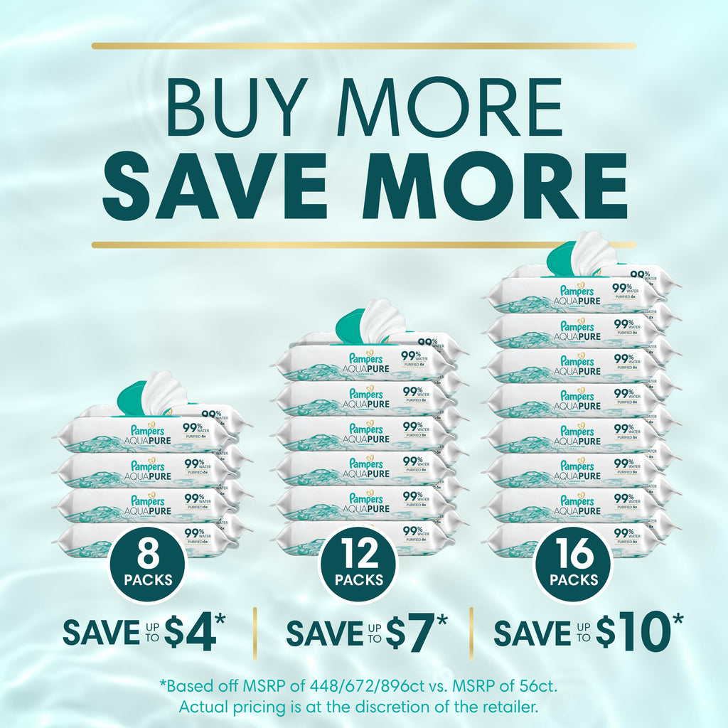 Pampers Aqua Pure Baby Wipes, Unscented, Fragrance Free, 99% Water, Water Based, Multi-Use, 672 Wipes Total (12X Flip-Top Packs) Jansha Store