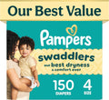 Swaddlers Diapers, Size 4 (15-34 lbs), 150 Count, Fragrance Free, Hypoallergenic, Absorbent, Pediatrician Recommended, Skin Safe Jansha Store
