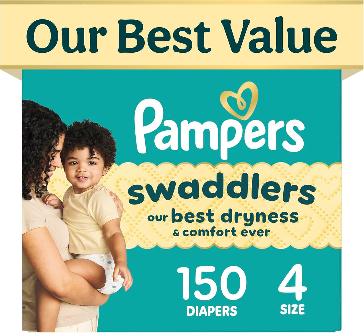 Swaddlers Diapers, Size 4 (15-34 lbs), 150 Count, Fragrance Free, Hypoallergenic, Absorbent, Pediatrician Recommended, Skin Safe Jansha Store