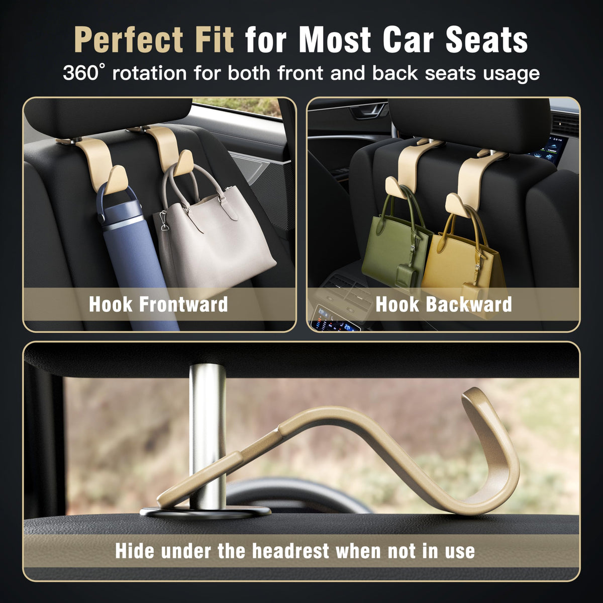 4-Pack Car Headrest Hooks Holds 55lbs Seat Storage Organizer for Bags Jansha Store