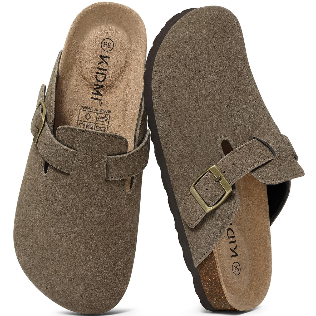 KIDMI Genuine Suede Clogs for Women Men Cork Footbed Mules Potato Shoes Jansha Store