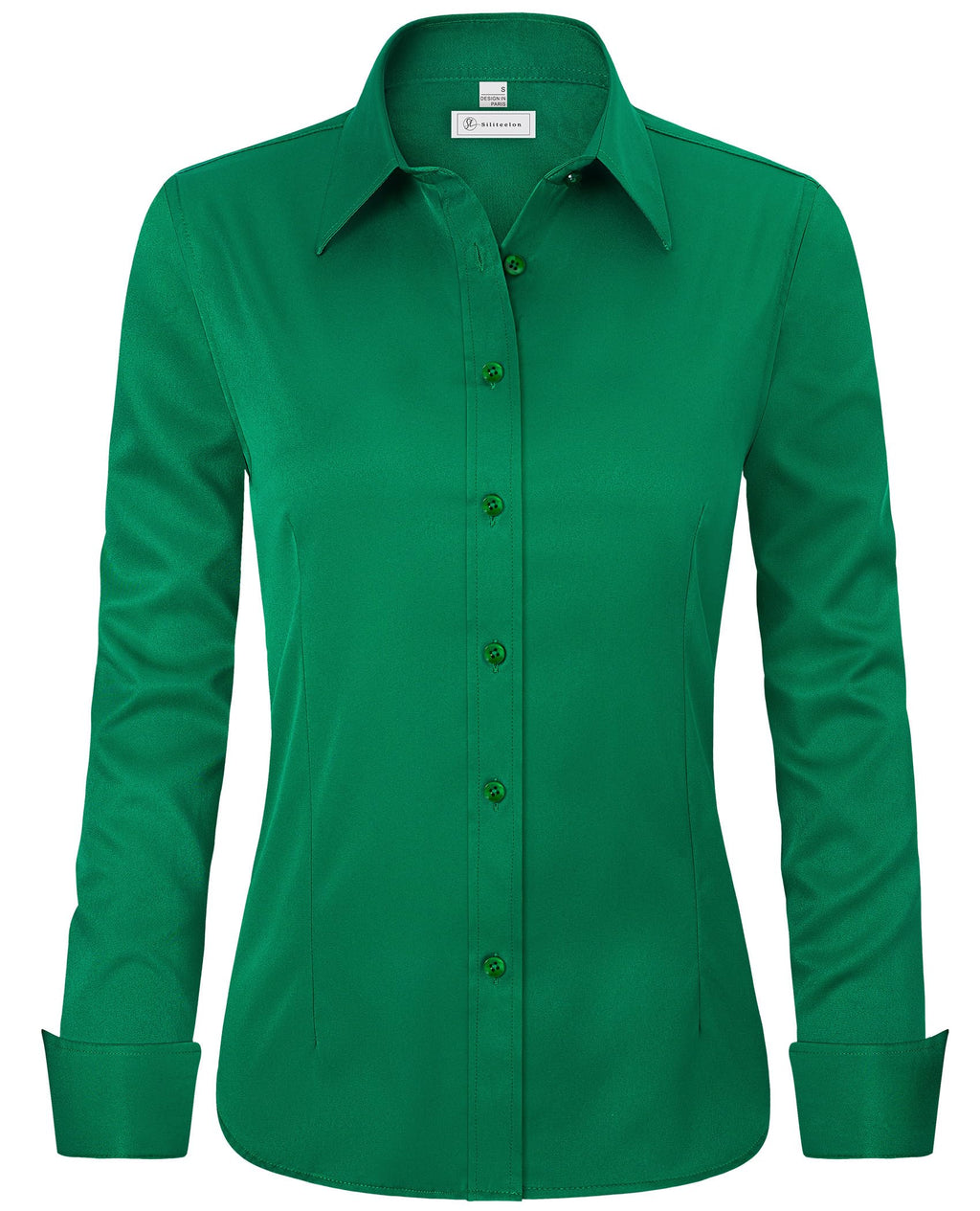 siliteelon Womens Classic-Fit Dress Shirts Long Sleeve Button Down Wrinkle-Free Stretch Solid Casual Work Office Blouse Top Jansha Store