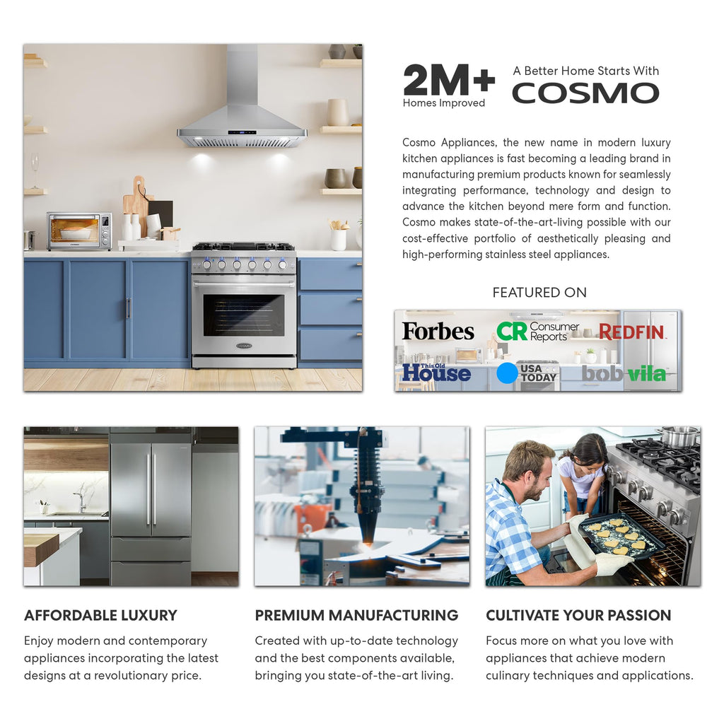 COSMO COS-5MU30 30 in. Delta Collection Ducted Under Cabinet Range Hood, Button Controls, Reusable Filters, LED Lights, Stainless Steel Jansha Store