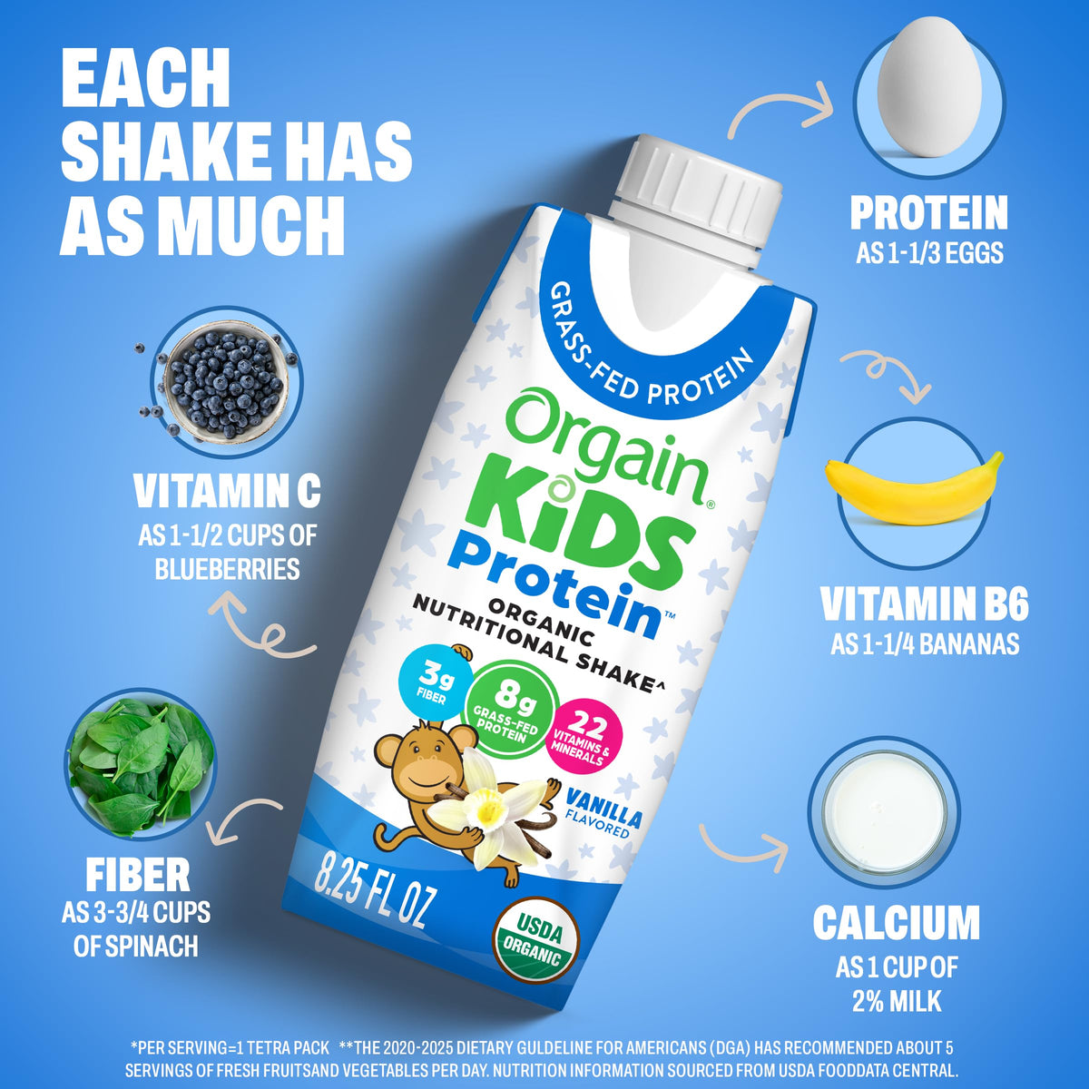 Orgain Organic Kids Dairy 8g Protein Shake, Chocolate, 8.25 oz, 12pk Jansha Store
