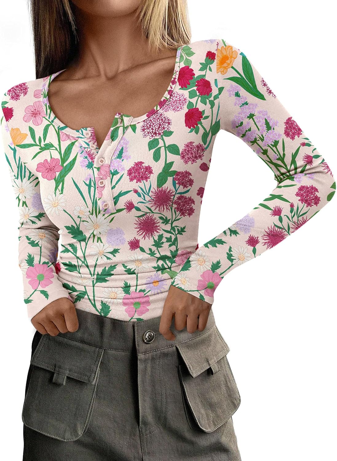 PRETTYGARDEN Women's Fall Long Sleeve Henley T Shirts Jansha Store