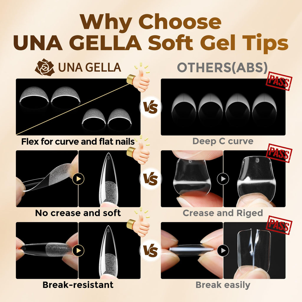 UNA GELLA Short Almond Nail Tips 504PCS Short Fake Nails Soft Press Ons Jansha Store