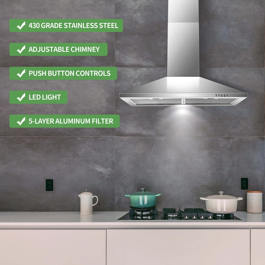 SNDOAS Black Range Hood,Wall Mount Range Hood 30 inch,Stainless Steel Kitchen Hood with Ducted/Ductless Convertible,Stove Vent Hood,Aluminum Filters,3 Speed Exhaust Fan,LED Light,Button Control Jansha Store