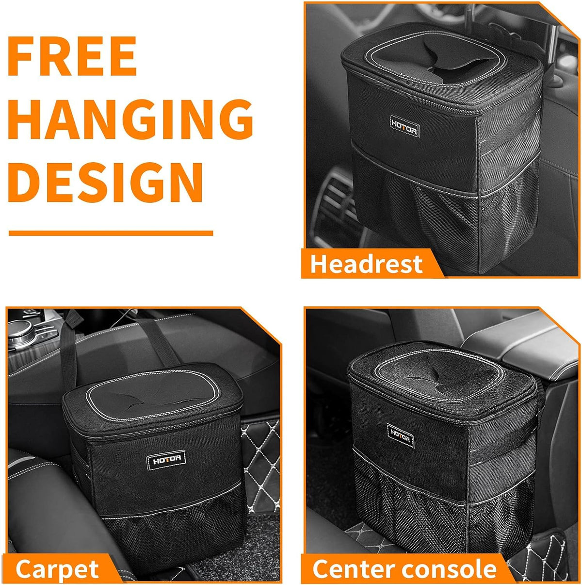 HOTOR Car Trash Can, Leakproof Car Organizer, 2-Gallon, Black Jansha Store