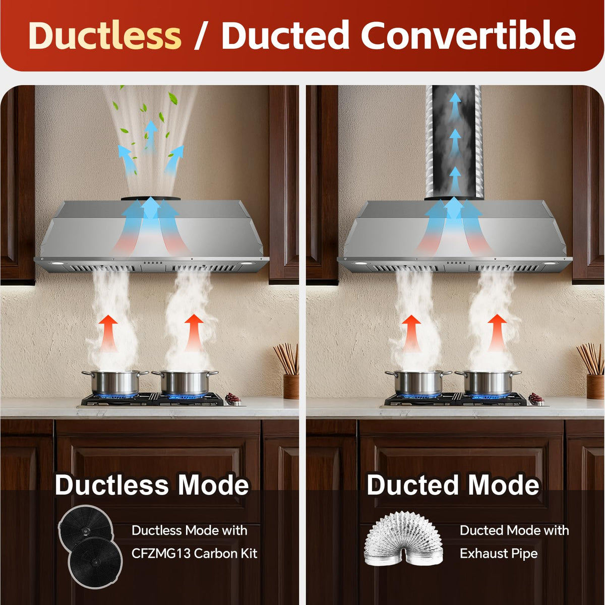 Range Hood Insert 30 inch,Stainless Steel Kitchen Vent Hood 600CFM,Built-in Kitchen Stove Hood w/Front Button Controls and Front LED Lights,Baffle Filters,Ducted/ductless Convertible Duct Jansha Store