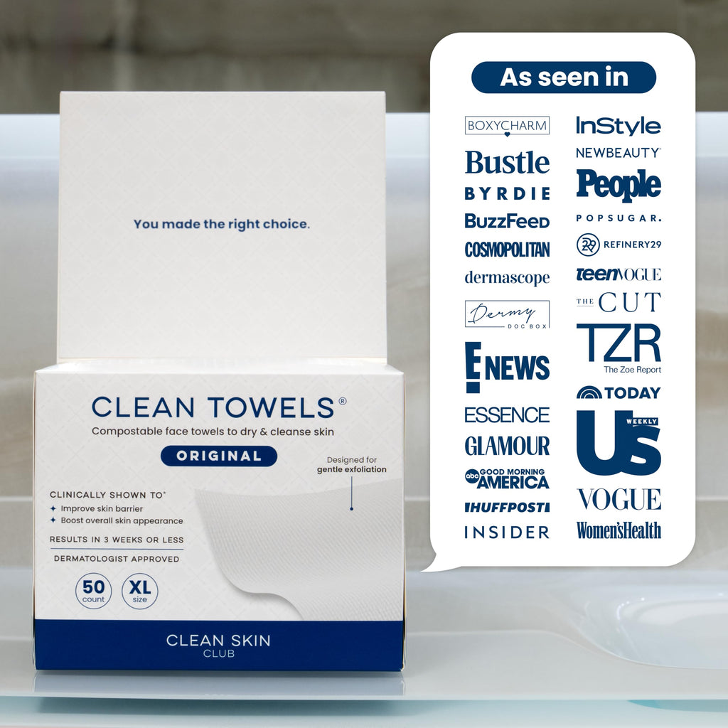 Clean Skin Club Clean Towels XL® Original 50 Ct + Healthy Aging 10ct Travel Pack Duo, 100% USDA Biobased Disposable Face Towels, Makeup Remover Dry Wipes, Ultra Soft, Smooths Fine Lines & Wrinkles Jansha Store