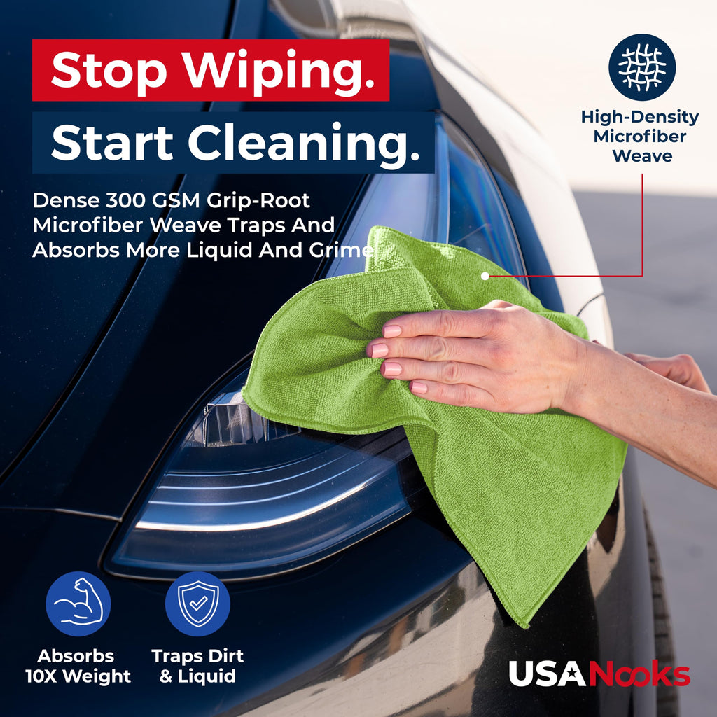 USANOOKS Microfiber Cleaning Cloth Grey - 12 Pcs (12.5"x12.5") - High Performance - 1200 Washes, Ultra Absorbent Microfiber Towel Weave Grime & Liquid for Streak-Free Mirror Shine - Car Washing Cloth Jansha Store
