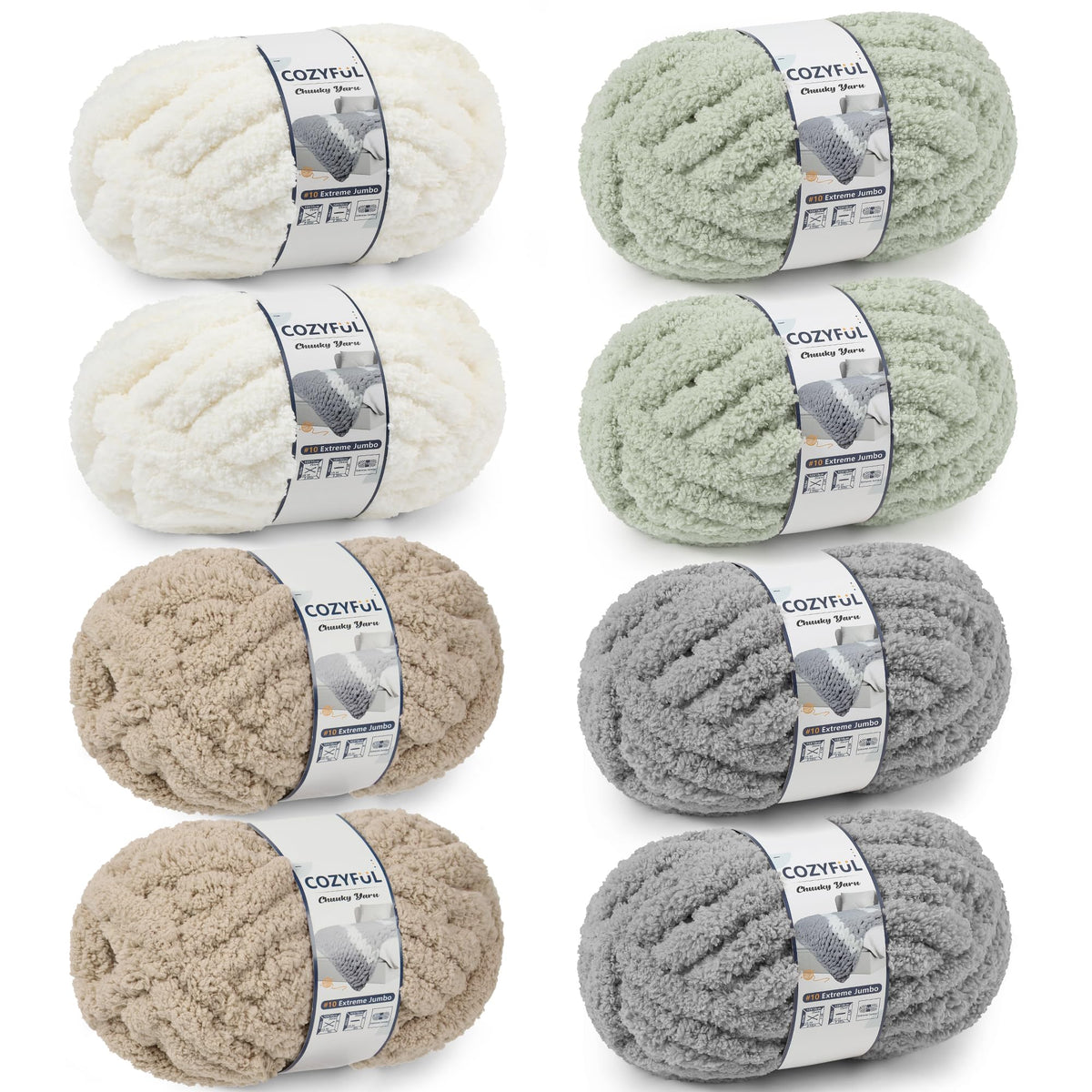 Cozyful Chunky Yarn for Hand Knitting - #10 Chunky Chenille Yarn, Jumbo Big Thick Chunky Yarns for Crocheting, Super Bulky Chunky Knit Blanket Yarns, 8 Skein (22 yds 8 oz Each Skein), Soft Sage Green Jansha Store