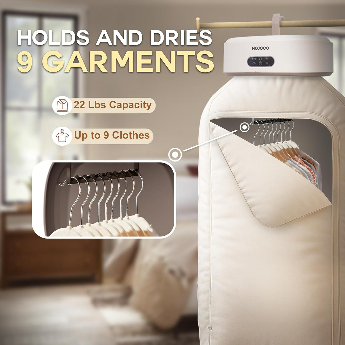 MOJOCO Portable Clothes Dryer - 600w Compact Dryer for Apartment, Travel Jansha Store