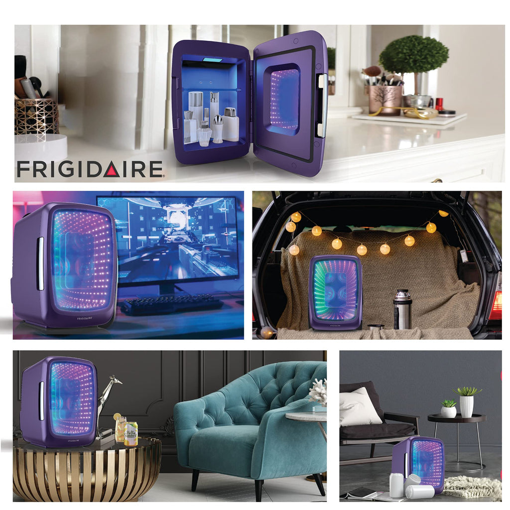 Frigidaire Gaming Light Up Mini Beverage Refrigerator, 6 can, 4 liters, Cooler with large see through door and LED lights Perfect for Gaming Experience, Home, Office, or Cars.12V Charger (Blue) Jansha Store