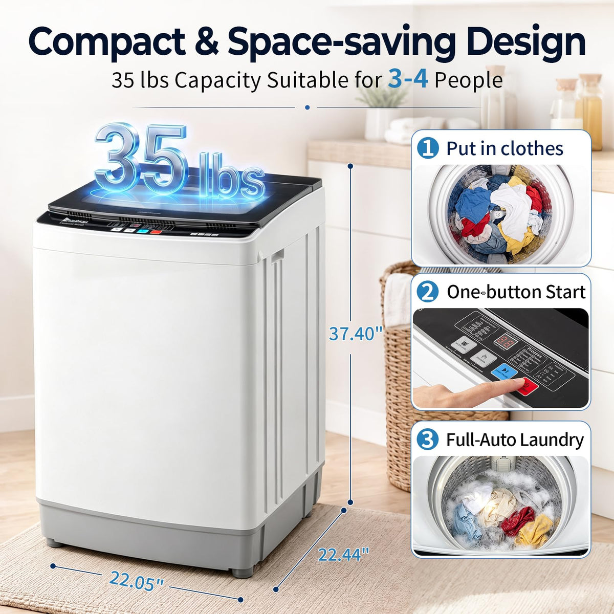 Winado 17.6LBS Full Automatic Portable Washing Machine with Drain Pump Jansha Store
