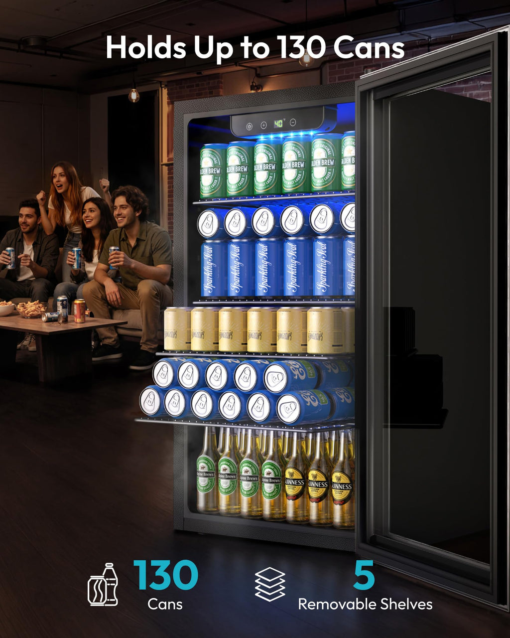 EUHOMY 145 Can Mini Fridge, 4.5 Cu.ft Beverage Refrigerator with Glass Door Jansha Store