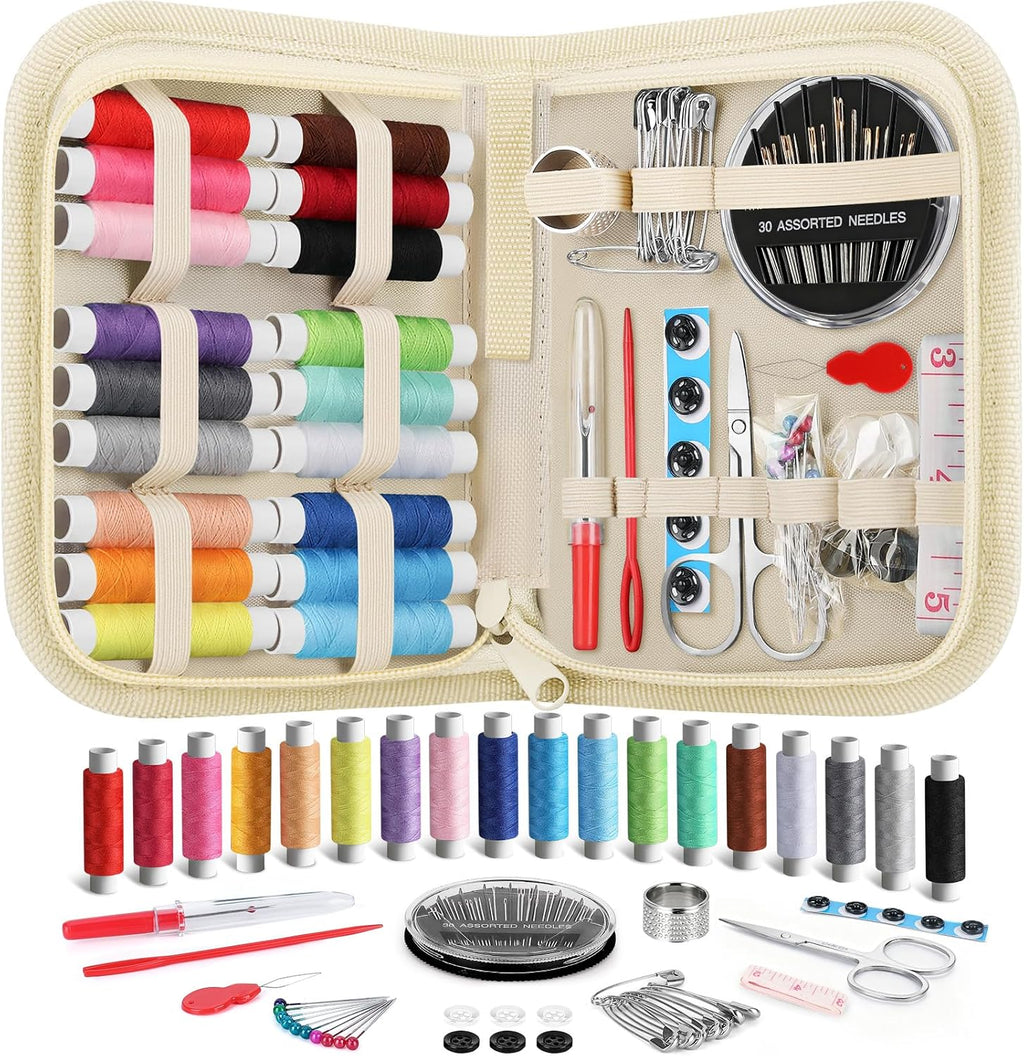 Coquimbo Sewing Kit Gifts for Adults Teen Grils Women Mom Grandma, Portable Sewing Supplies Contains Tape Measure, Scissors, Thimble, Thread, Sewing Needles (Beige, M) Jansha Store