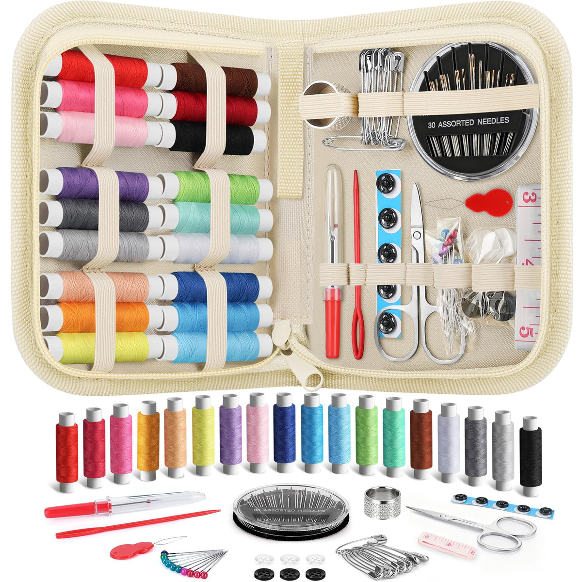 Coquimbo Sewing Kit Gifts for Adults Teen Grils Women Mom Grandma, Portable Sewing Supplies Contains Tape Measure, Scissors, Thimble, Thread, Sewing Needles (Beige, M) Jansha Store