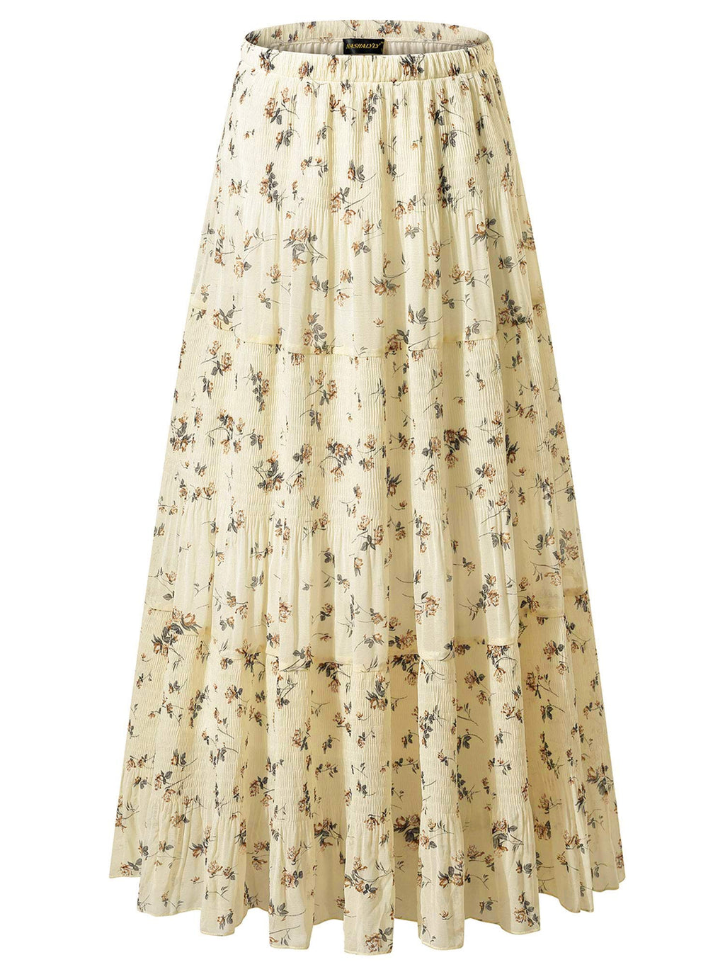 NASHALYLY Women's Chiffon Elastic High Waist Pleated A-Line Maxi Skirts Jansha Store