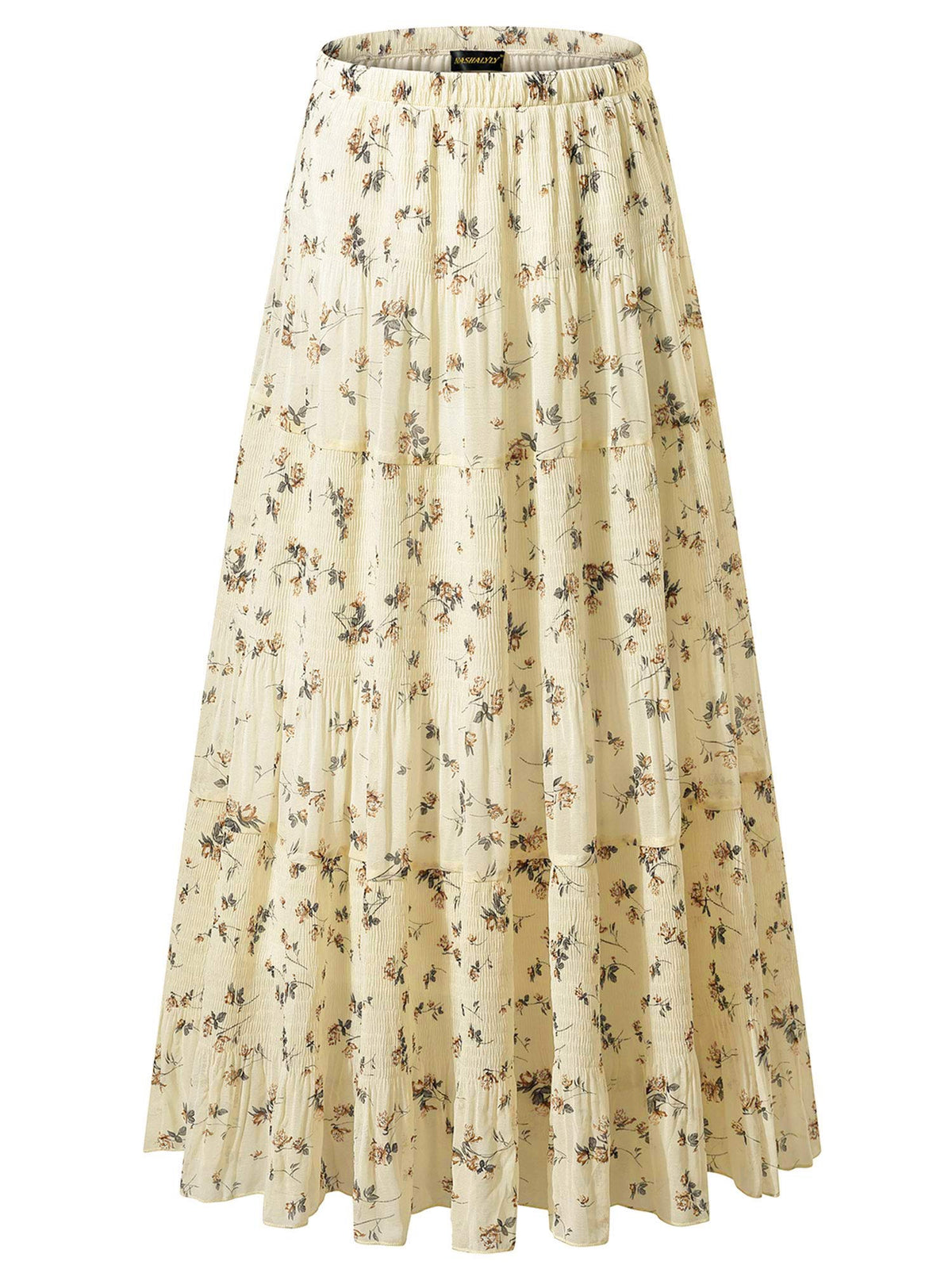 NASHALYLY Women's Chiffon Elastic High Waist Pleated A-Line Maxi Skirts Jansha Store