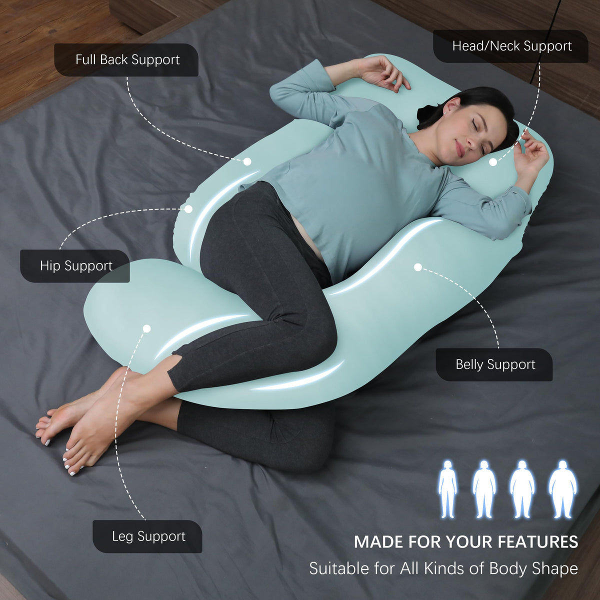 MOON PARK Pregnancy Pillows for Sleeping - U Shaped Full Body Maternity Pillow with Removable Cover - Support for Back, Legs, Belly, HIPS - 65 Inch - Purple Jansha Store