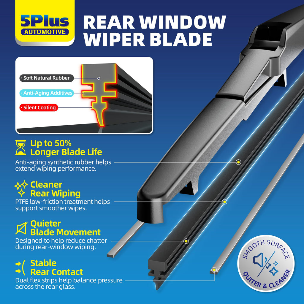 5 PLUS RearQuiet 12 Inch Rear Wiper Blade,OEM Replacement Rear Window Wiper Jansha Store
