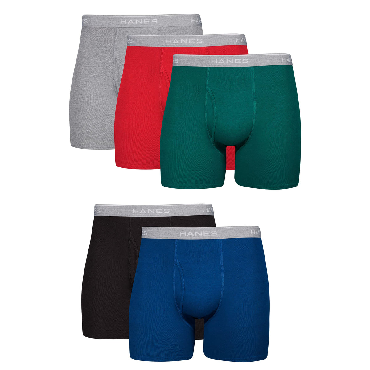 Men's boxer briefs pack in cotton, front view showing the breathable moisture-wicking fit