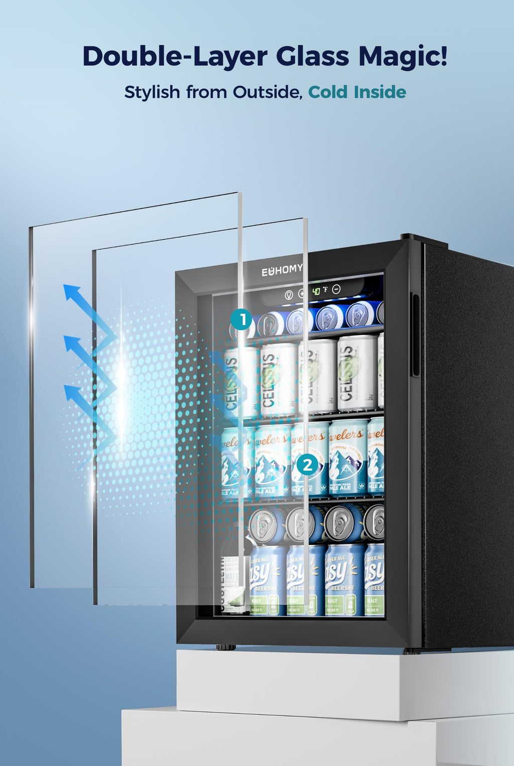 EUHOMY 24 Can Mini Fridge, 18L Beverage Refrigerator with Quiet Compressor Jansha Store