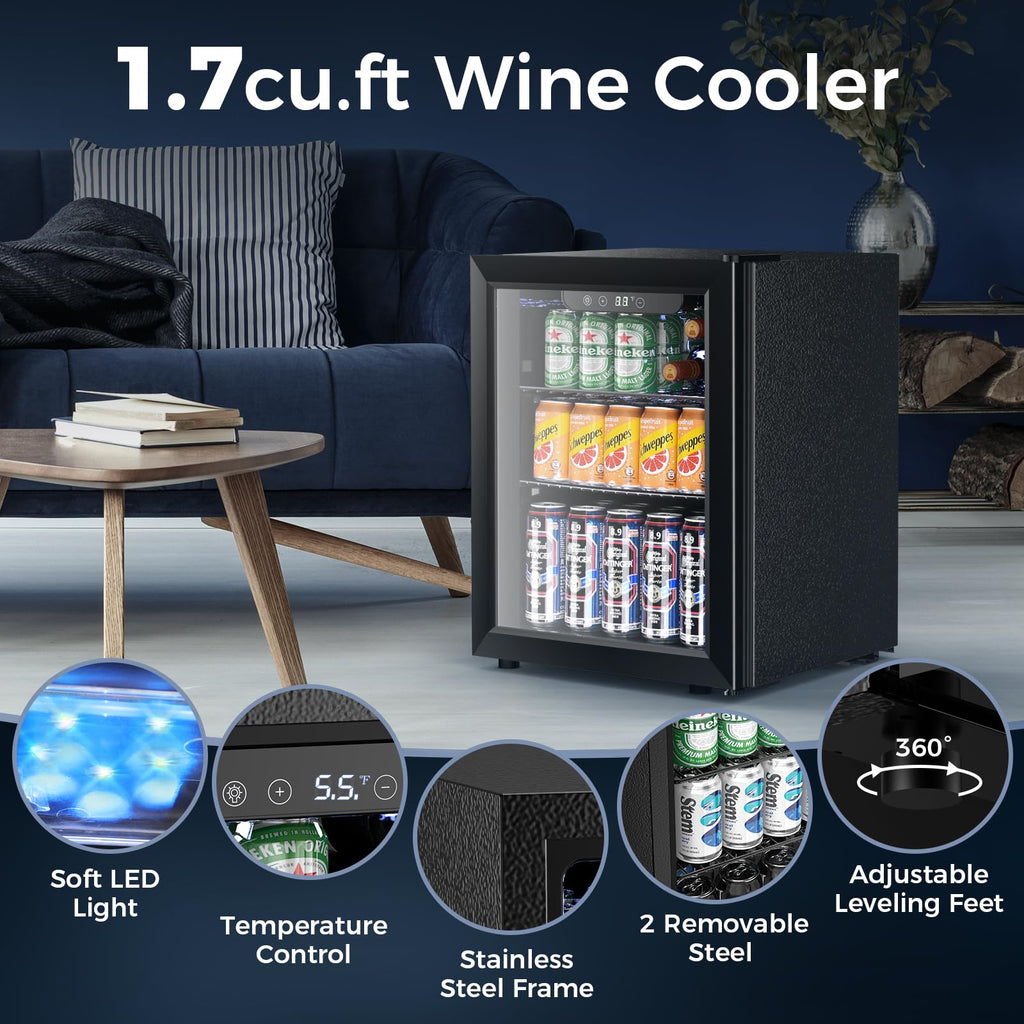 Electactic Mini Fridge 130 Can Beverage Refrigerator Cooler, 3.2 Cu.Ft Drink Fridge for Soda Wine Beer, Adjustable Temperature Control for Home Office, Black Jansha Store