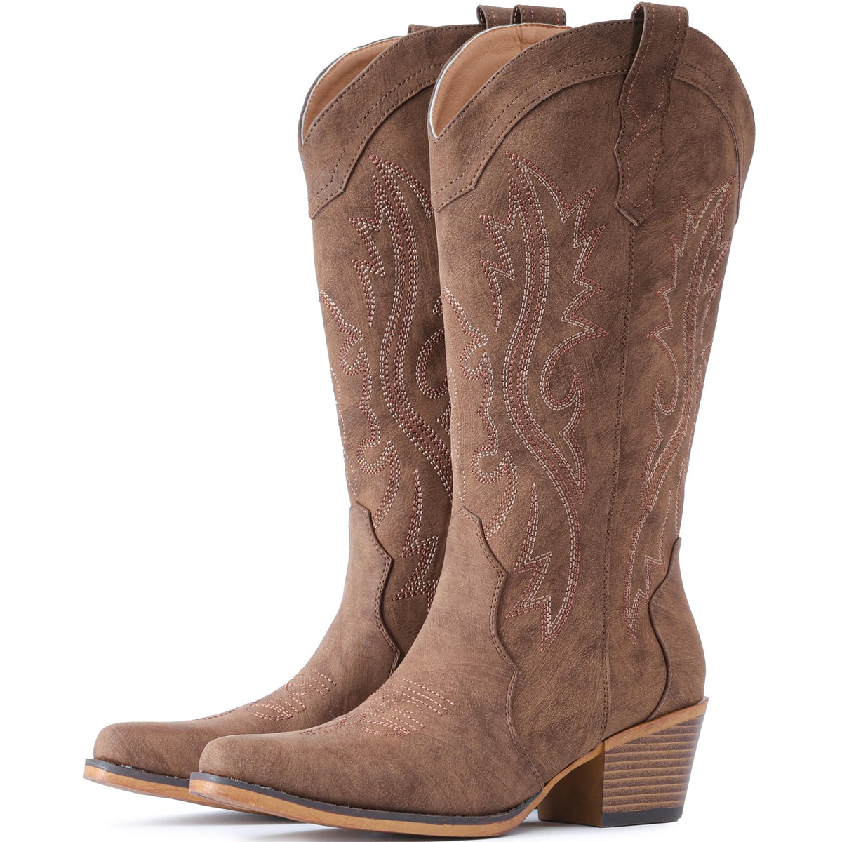 IUV Cowboy Boots For Women Western Cowgirl Boots Mid Calf Snip Toe Jansha Store