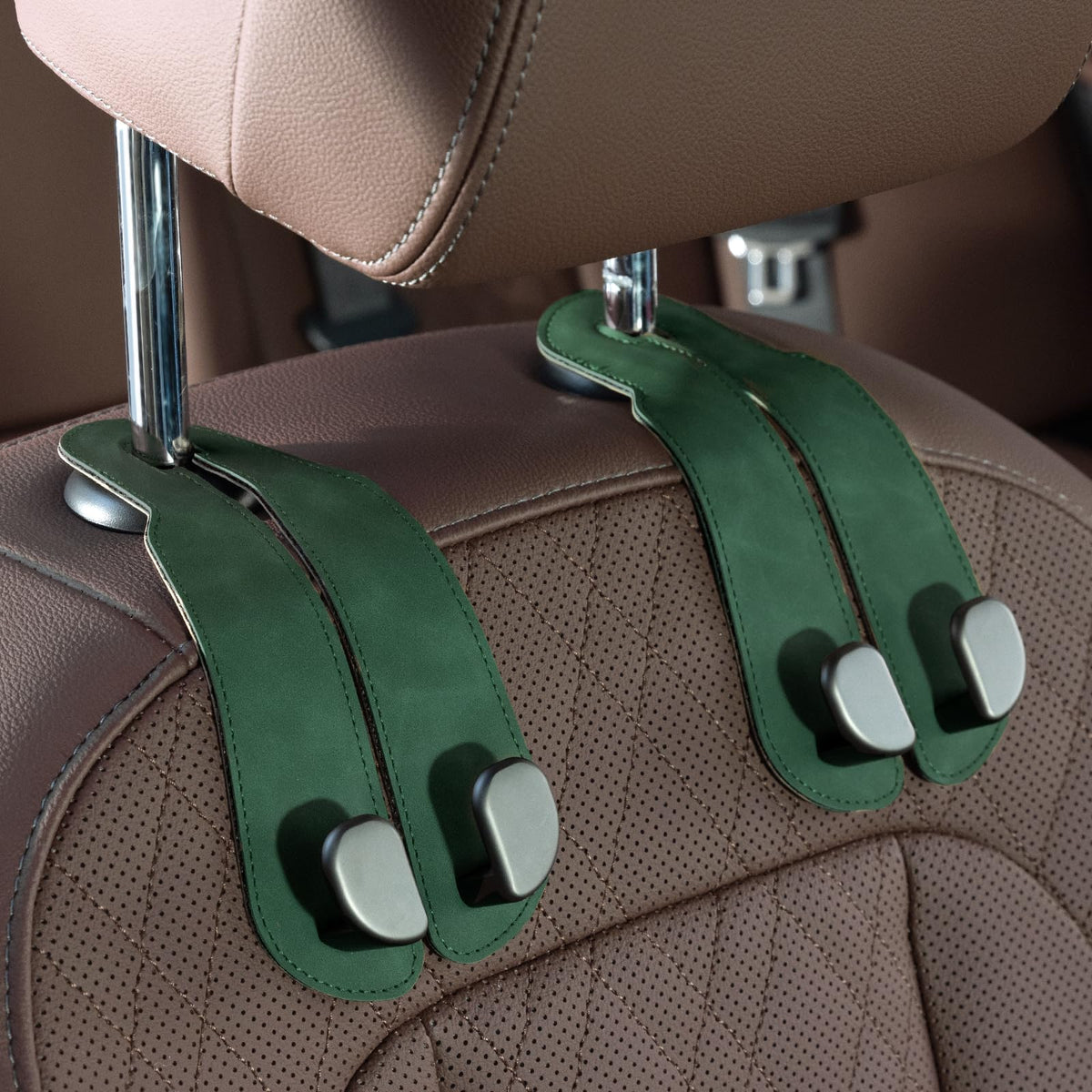 CoBak Purse Hook for Car - Universal Premium Stitched Leather and Aluminum-Magnesium Alloy Double Car Seat Back Storage Hook for Purses, Handbags, Bags (2 Pack),Black Jansha Store
