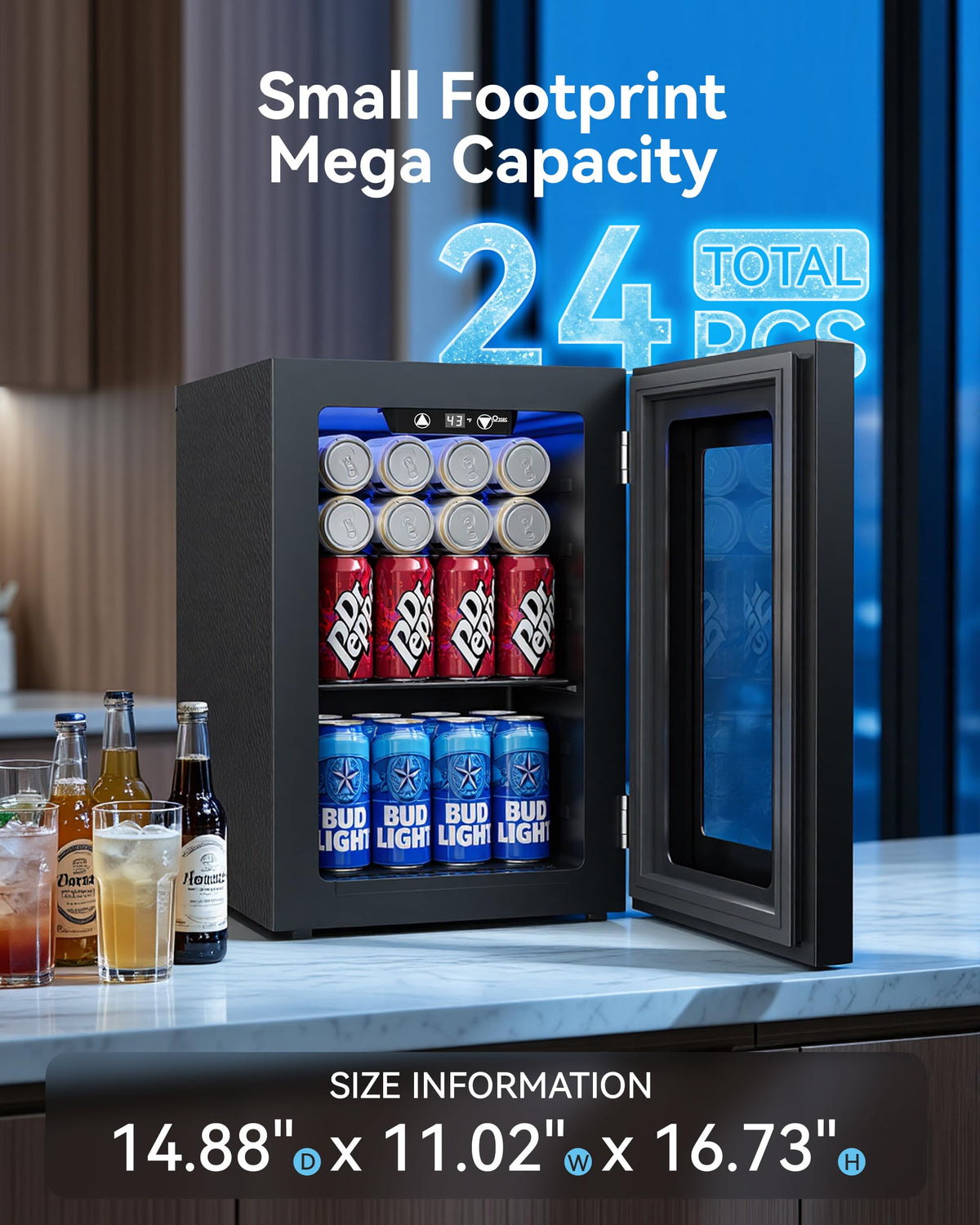 3.2 Cuft Beverage Fridge, 130 Can Mini Fridge With Glass Door, Black Jansha Store
