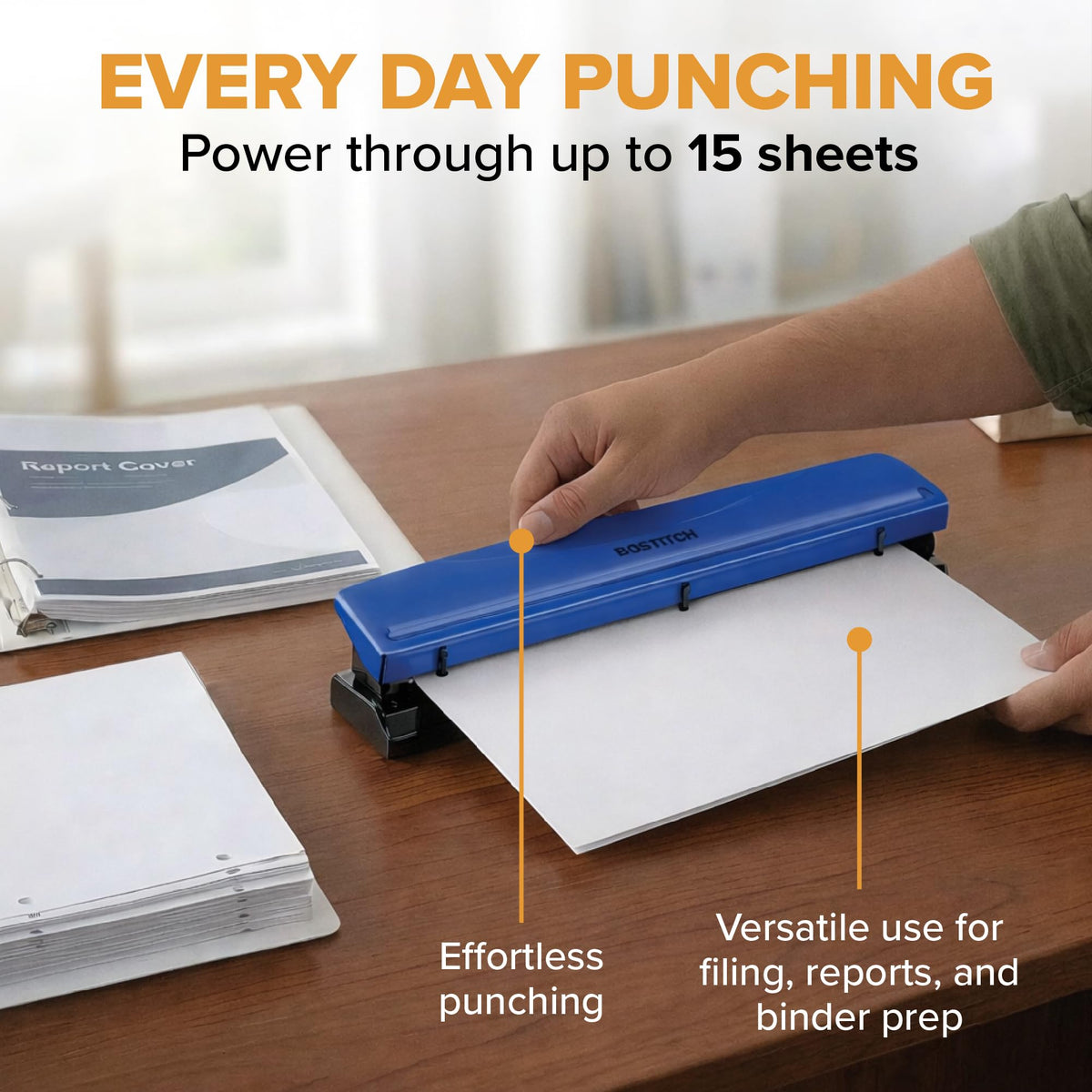 Bostitch Office 3 Hole Punch, Metal, 12 Sheet Capacity, Rubber Base, Silver Jansha Store