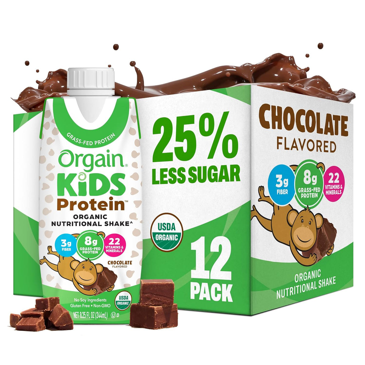 Orgain Organic Kids Dairy 8g Protein Shake, Chocolate, 8.25 oz, 12pk Jansha Store