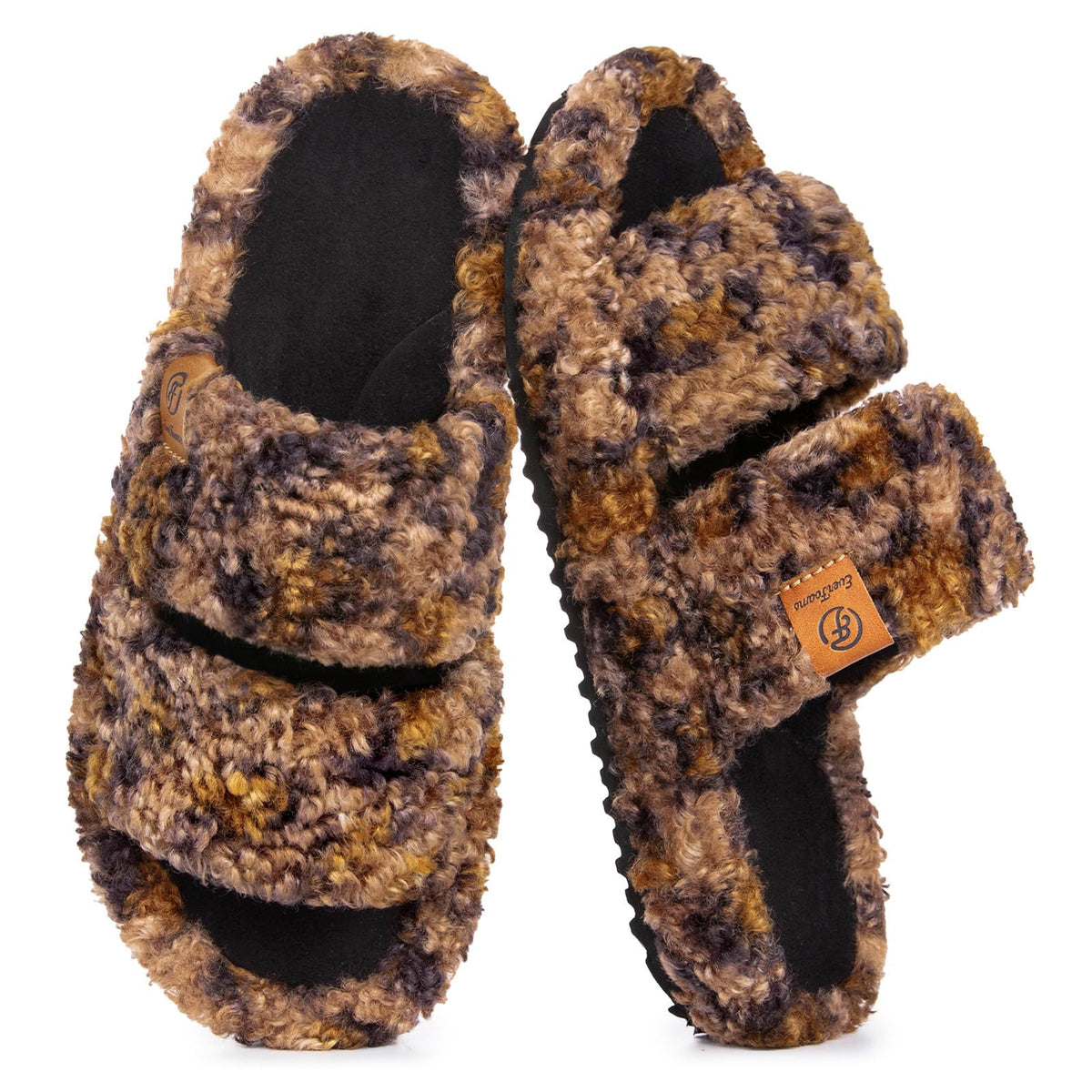 EverFoams Womens Fuzzy Open-toe Slippers Memory Foam Indoor House Shoes Jansha Store