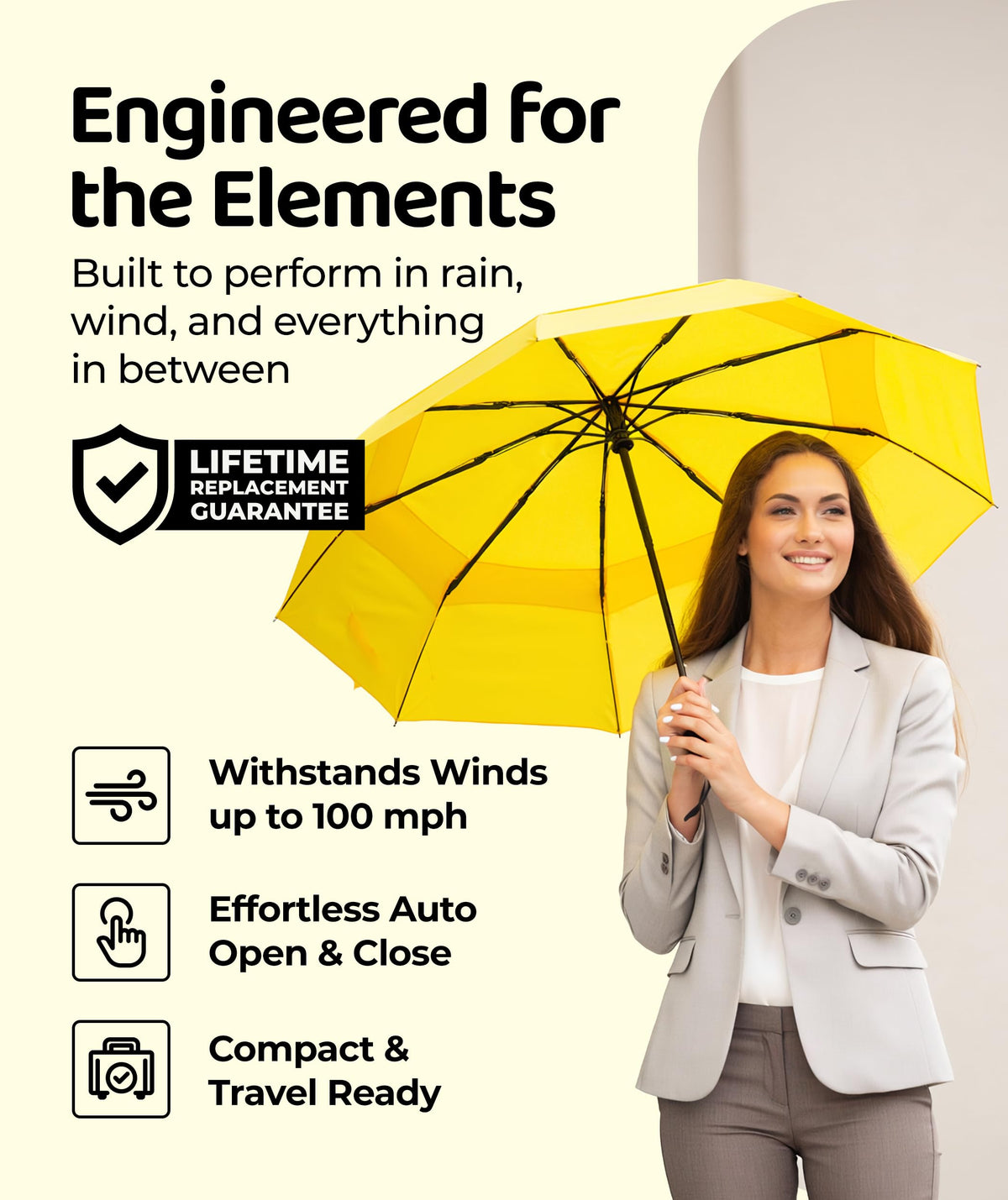 Windproof Travel Umbrella - Compact & Withstands Winds up to 100MPH, Strongest Premium Auto Folding Umbrella for Rain and Sun - Durable, Light & Portable for Women & Men, Fits Backpack & Cars Jansha Store