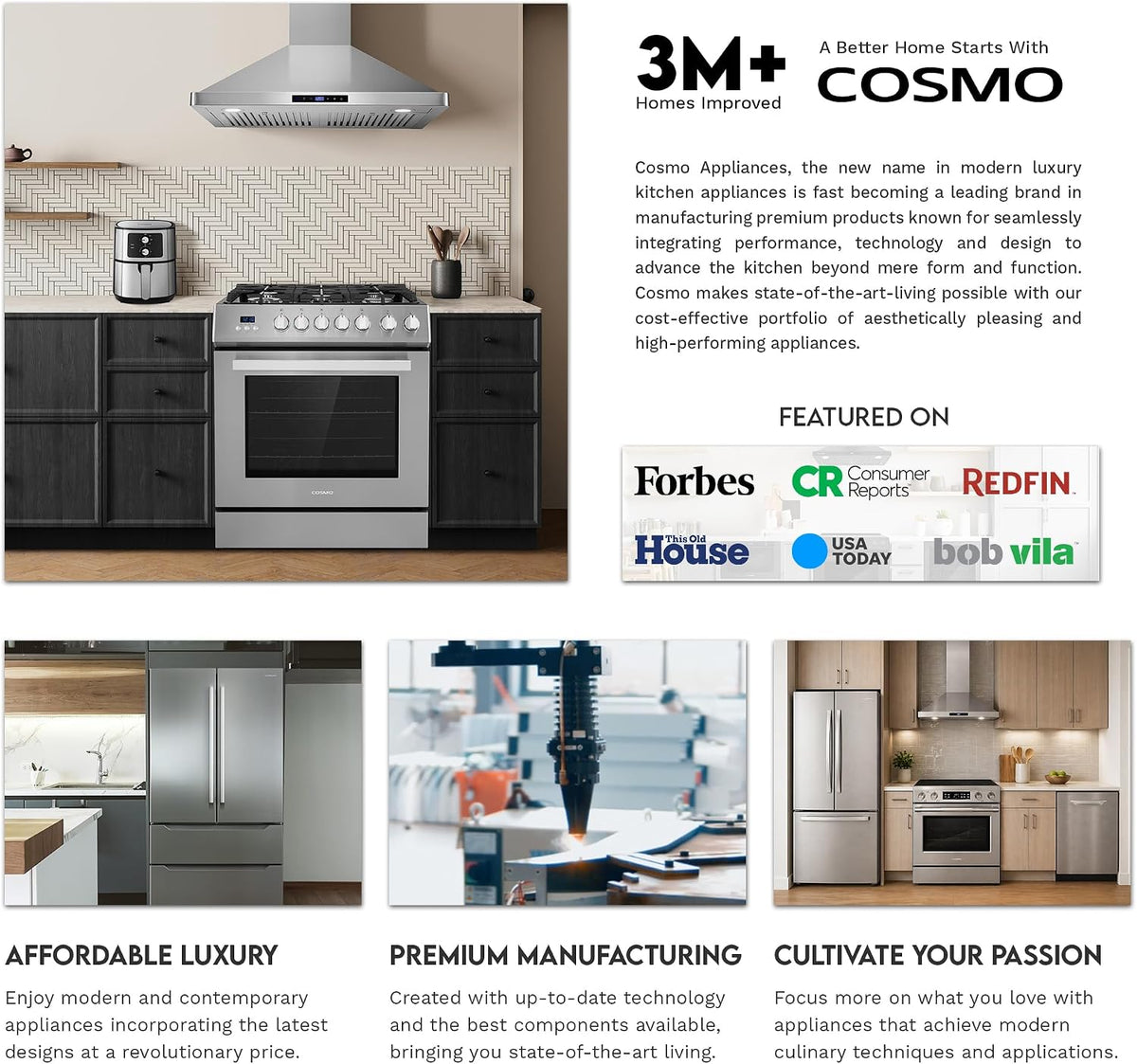 COSMO COS-5MU30 30 in. Delta Collection Ducted Under Cabinet Range Hood, Button Controls, Reusable Filters, LED Lights, Stainless Steel Jansha Store