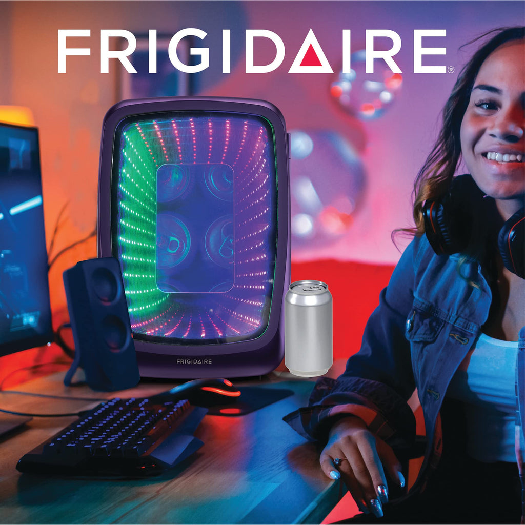 Frigidaire Gaming Light Up Mini Beverage Refrigerator, 6 can, 4 liters, Cooler with large see through door and LED lights Perfect for Gaming Experience, Home, Office, or Cars.12V Charger (Blue) Jansha Store