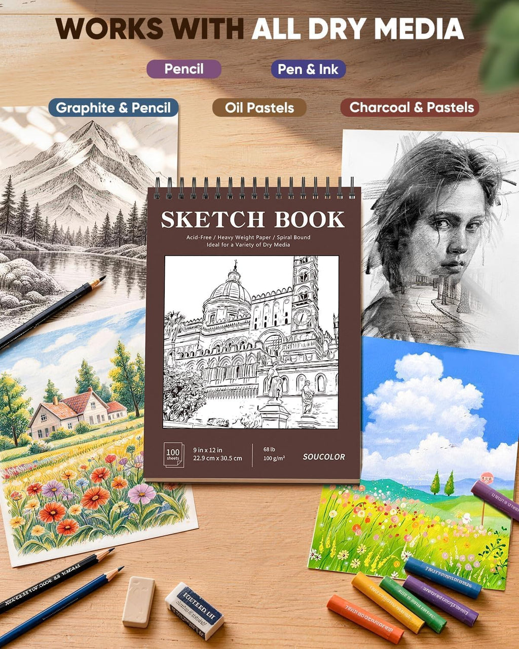 Soucolor Sketch Book 9" x 12", 100 Sheets Kids Art Sketchbook Drawing Pad Jansha Store