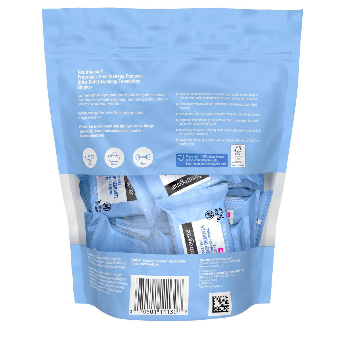 Neutrogena Fragrance-Free Makeup Remover Wipes Singles, Individually Wrapped Face Towelettes, Gently Remove Dirt, Oil, Waterproof Mascara & Makeup, Alcohol-Free Daily Face Wipes, 20 ct (Pack of 12) Jansha Store