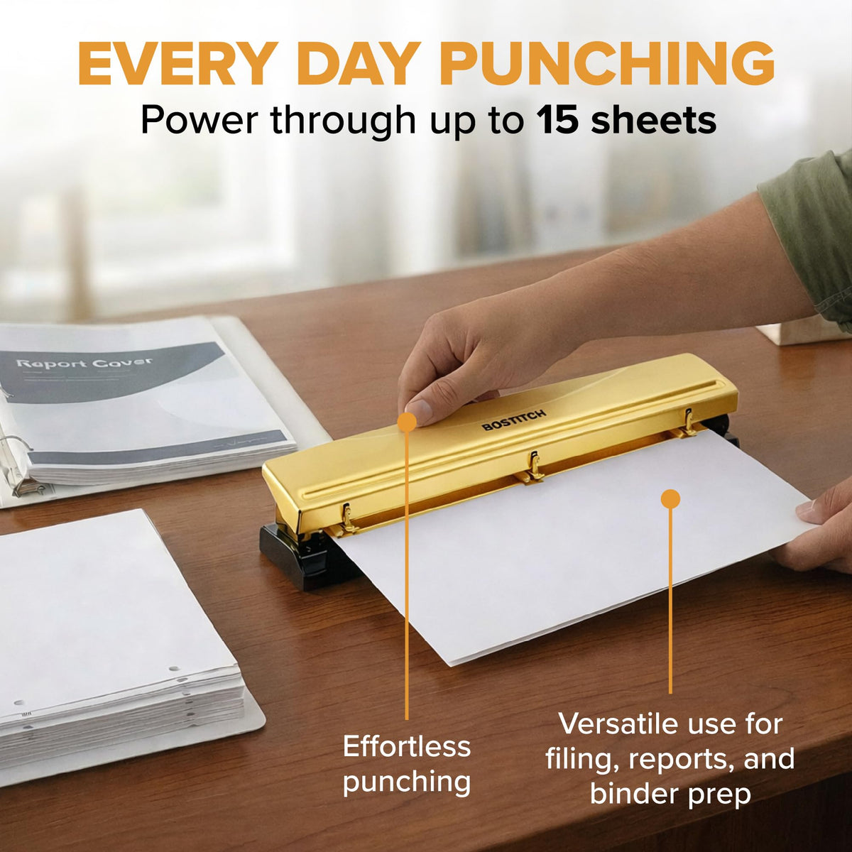Bostitch Office 3 Hole Punch, Metal, 12 Sheet Capacity, Rubber Base, Silver Jansha Store