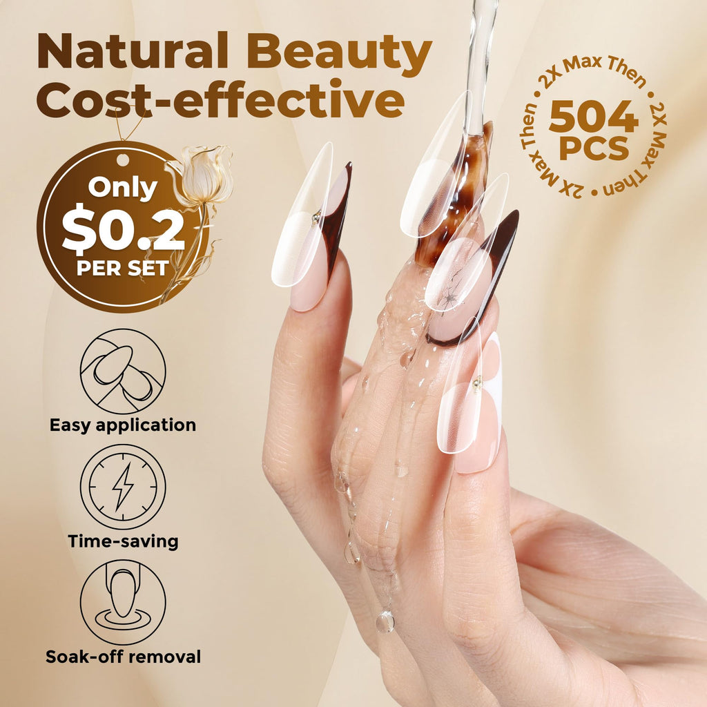 UNA GELLA Short Almond Nail Tips 504PCS Short Fake Nails Soft Press Ons Jansha Store