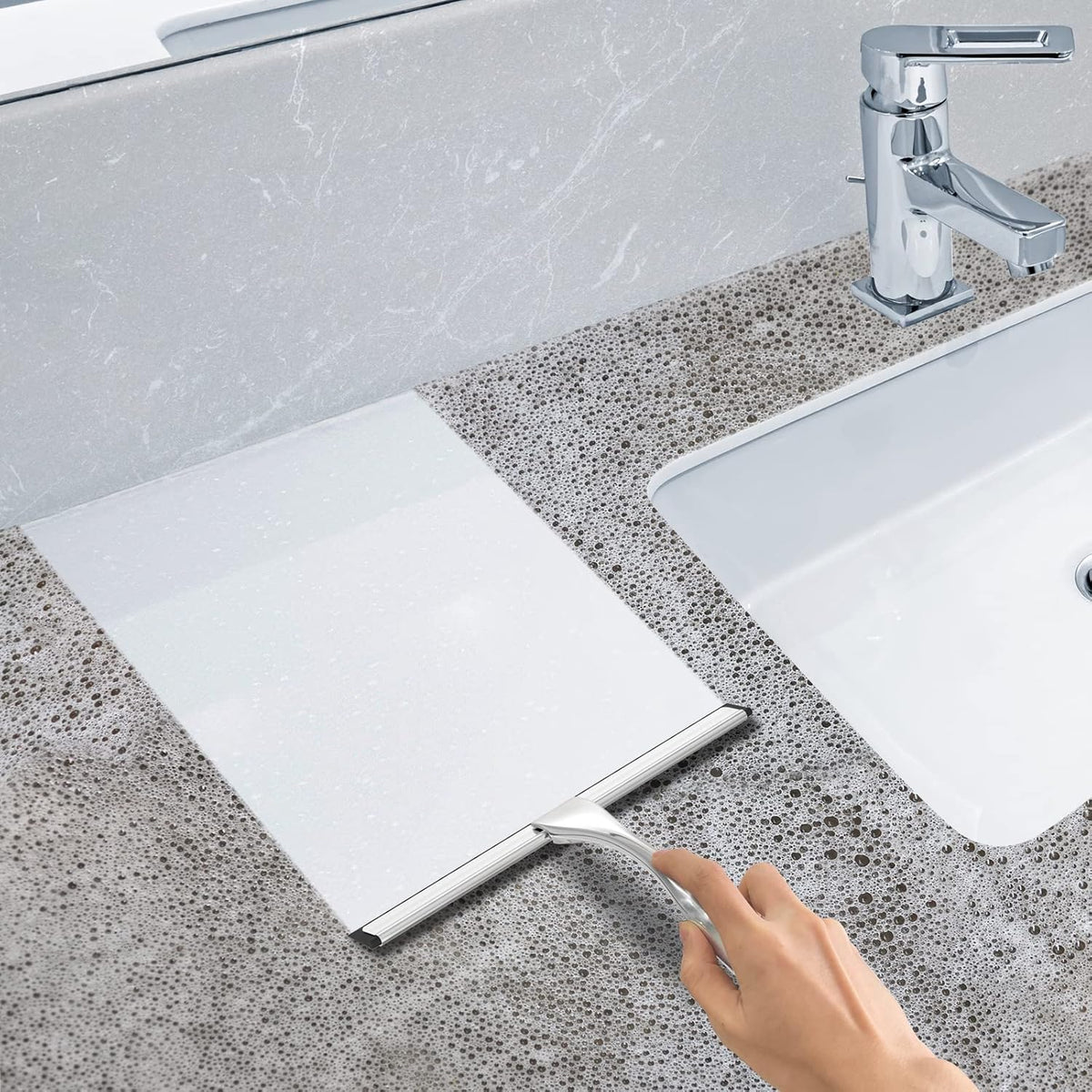 All-Purpose Stainless Steel Shower Squeegee for Shower Glass Door with 2 Adhesive Hooks, Bathroom Cleaner Tool Household Window Mirror Squeegee , Cleaning Tile Wall, Car, 10 Inch Silver Jansha Store