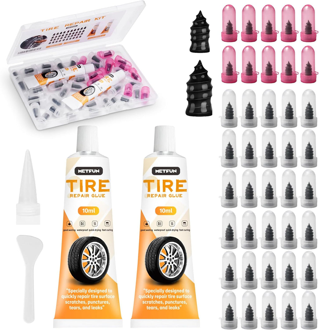 40 PCS Quick Fix Screw-in Tire Plug Kit with 2 Tubes of Sealant Glue Jansha Store